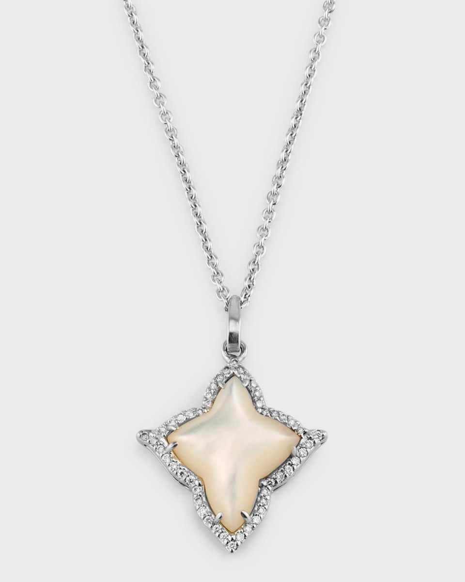 18K White Gold Mother of Pearl Cross with Diamonds Pendant Necklace